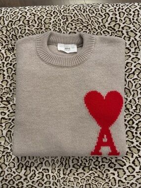 Ami Paris beige virgin wool Crewneck Sweater